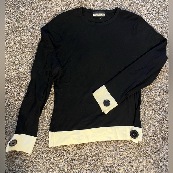 Notations Black Sweater with White Stripe and Button - Picture 1 of 5